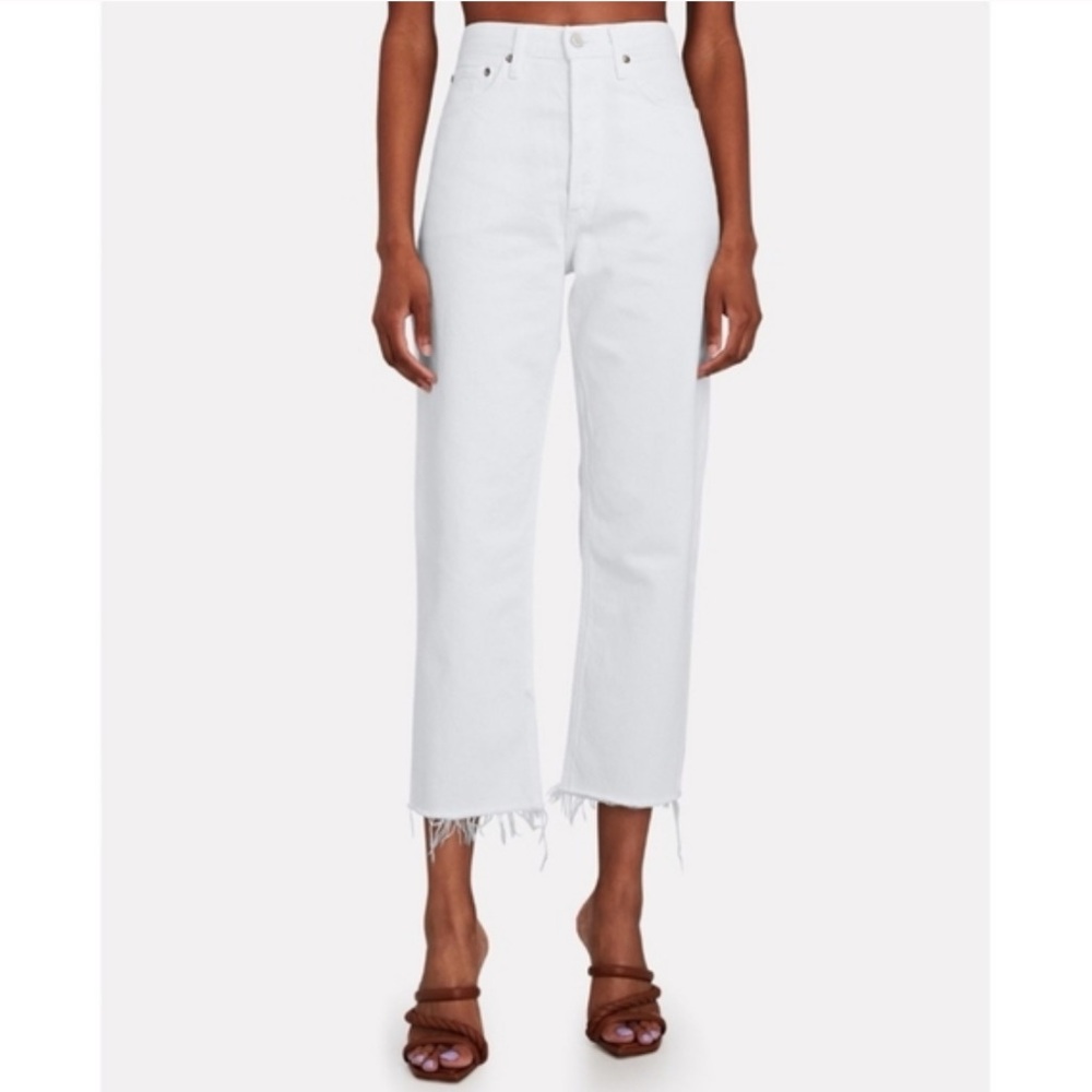 EUC AGOLDE Women’s White 90s Crop Denim Jeans Raw Hem